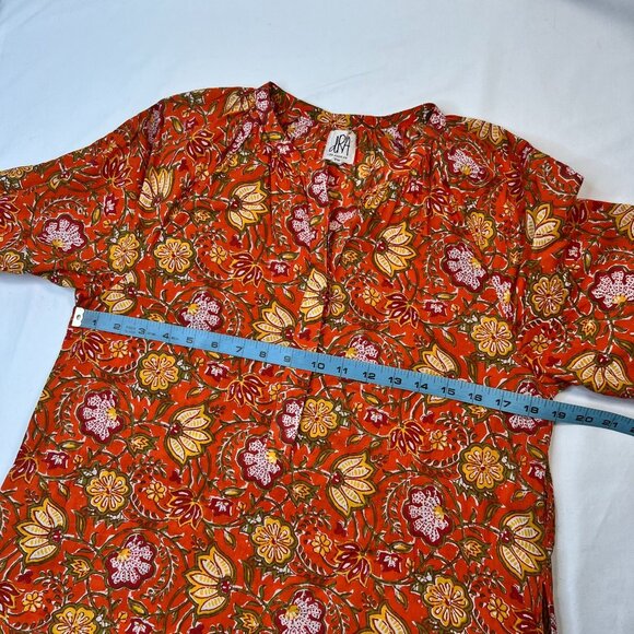 DRA Los Angeles Anthropologie Block Print Shirt Dress Orange Floral Medium - Picture 5 of 11
